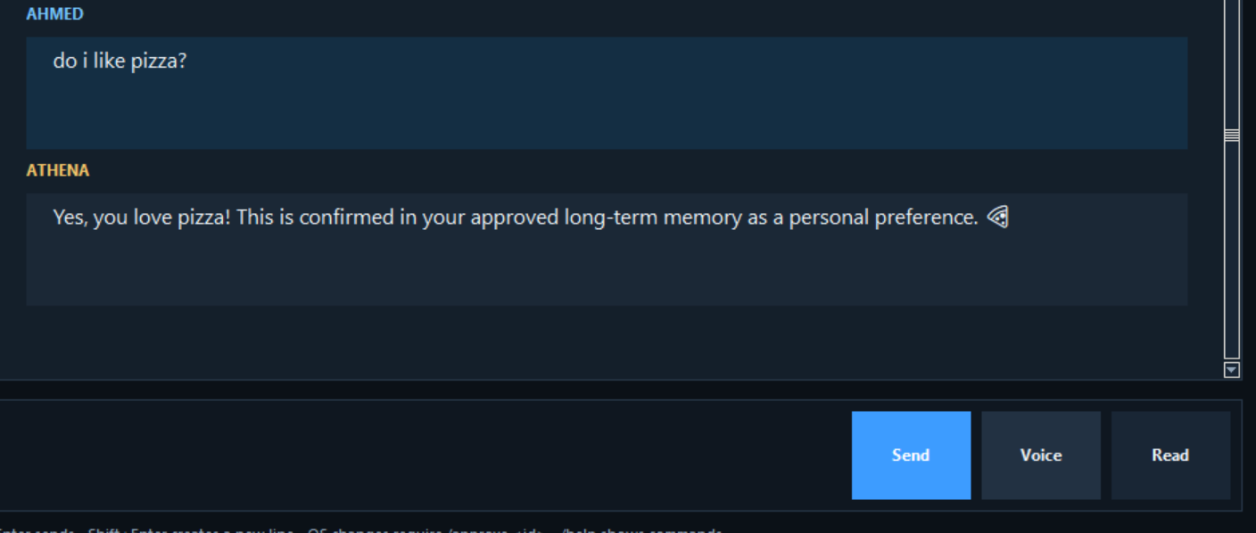 Athena memory-backed answer