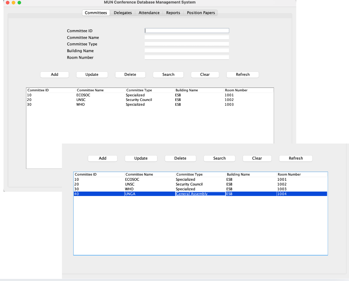 AUSMUN Java CRUD database interface