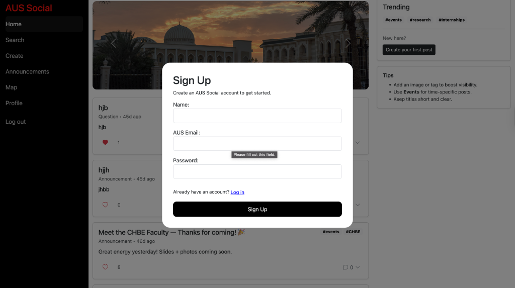 Signup Screen
